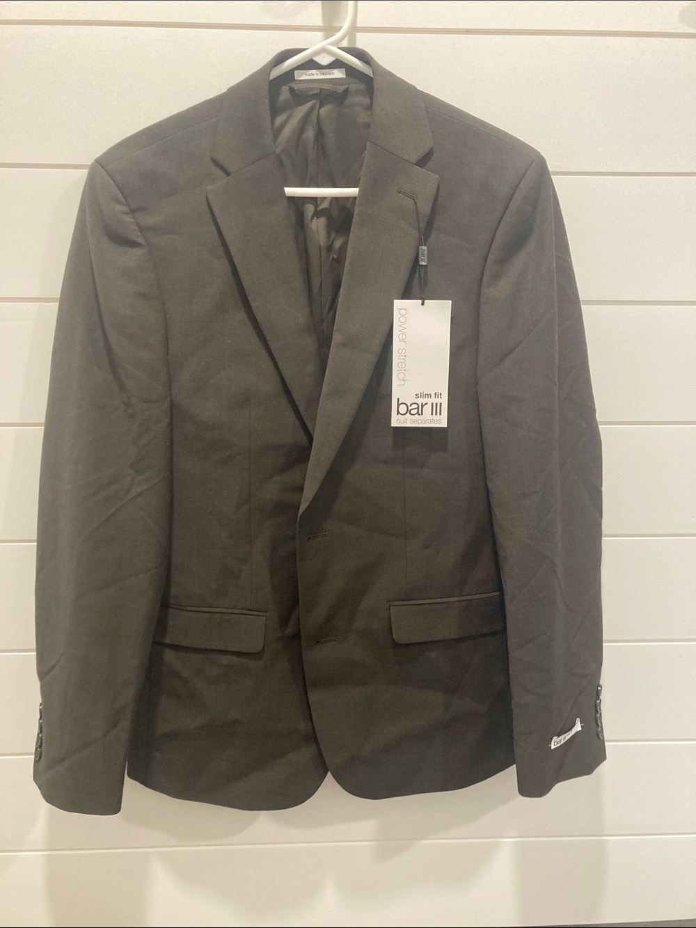 New Bar III Men's Slim Fit Power Stretch Suit Jacket Sport Coat-Brown-Size 38R